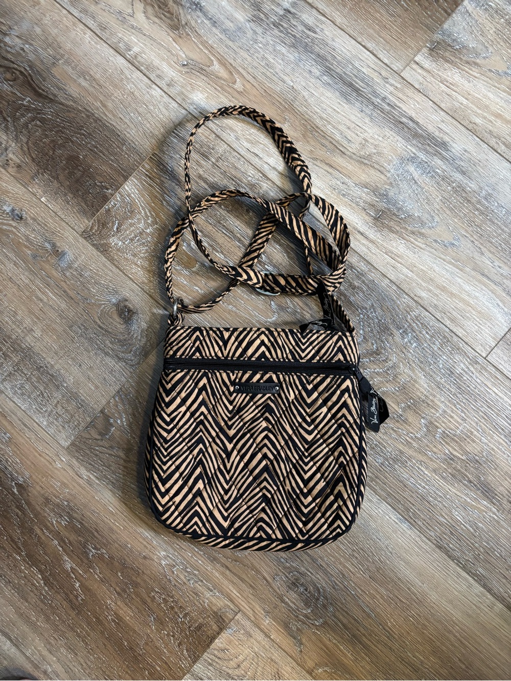 Vera Bradley Black and Tan Chevron Crossbody Bag retired zebra print